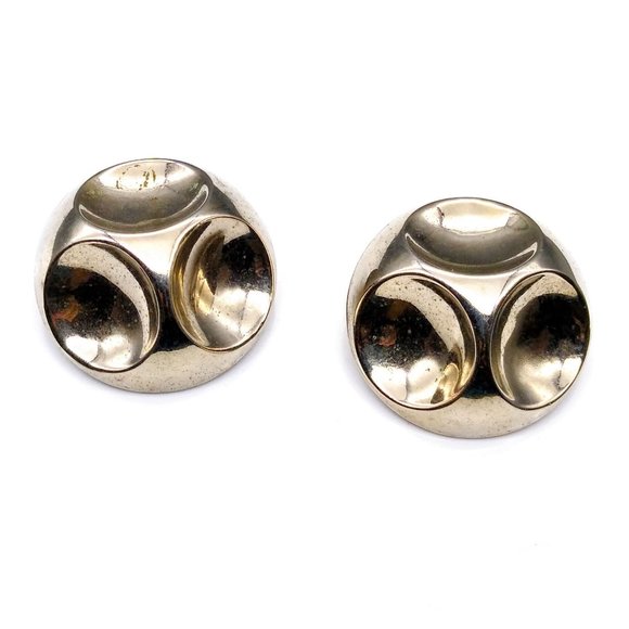 Fabulous Modernist Dome Earrings, Silver Tone Space Age Mid Century Polished - Picture 5 of 6